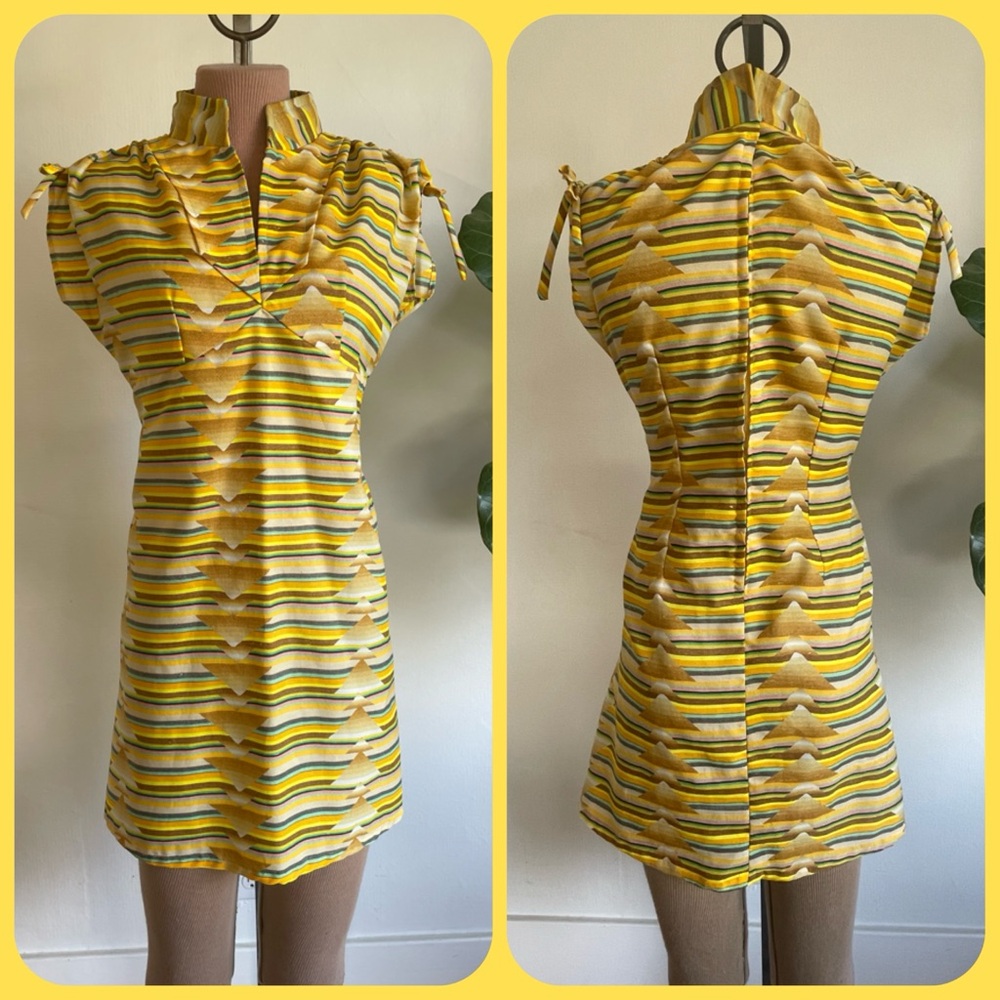 Vintage Yellow and Blue Patterned Mini Dress